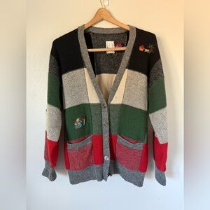 Vintage Susan Bristol Wool Patchwork Embroidered Cardigan Sweater Medium